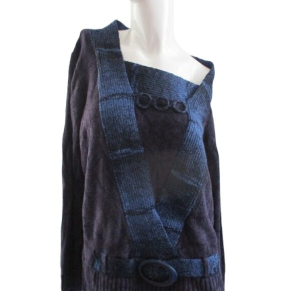 Moffi Unique Knit Sweater โ Asymmetrical Neckline & Faux Belt Detail (Size L) - Picture 6 of 16